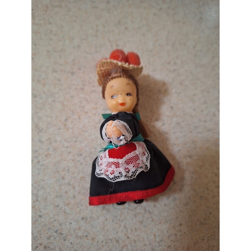 Vintage Miniature Doll Kids Clip On Pencil Hugger Mini Folklore German Hat Dress
